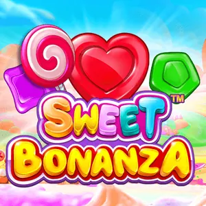 Spillbilde for Sweet Bonanza fra Pragmatic Play, frukt og godteri mot lys himmel